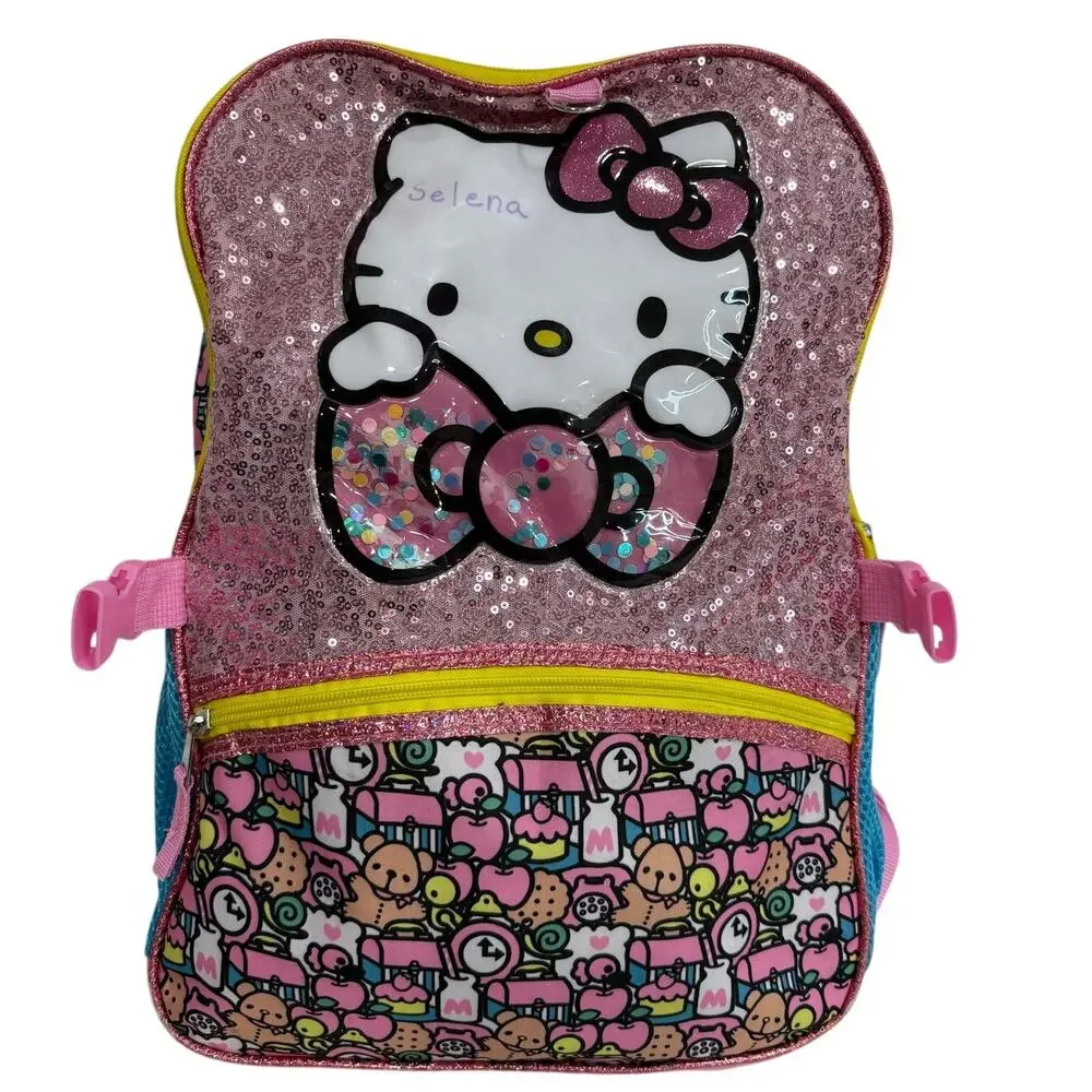 Hello Kitty Sanrio Glitter Confetti Backpack Pink School Bookbag Kids Travel Bag